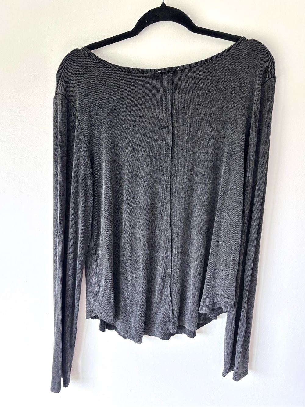 POL Charcoal Gray Scoop Neck Ribbed Henley Long Sleeve T-shirt Button Front - Picture 7 of 9